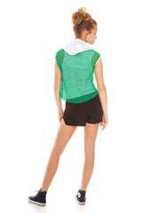 Girls Green Hooded Fishnet Top