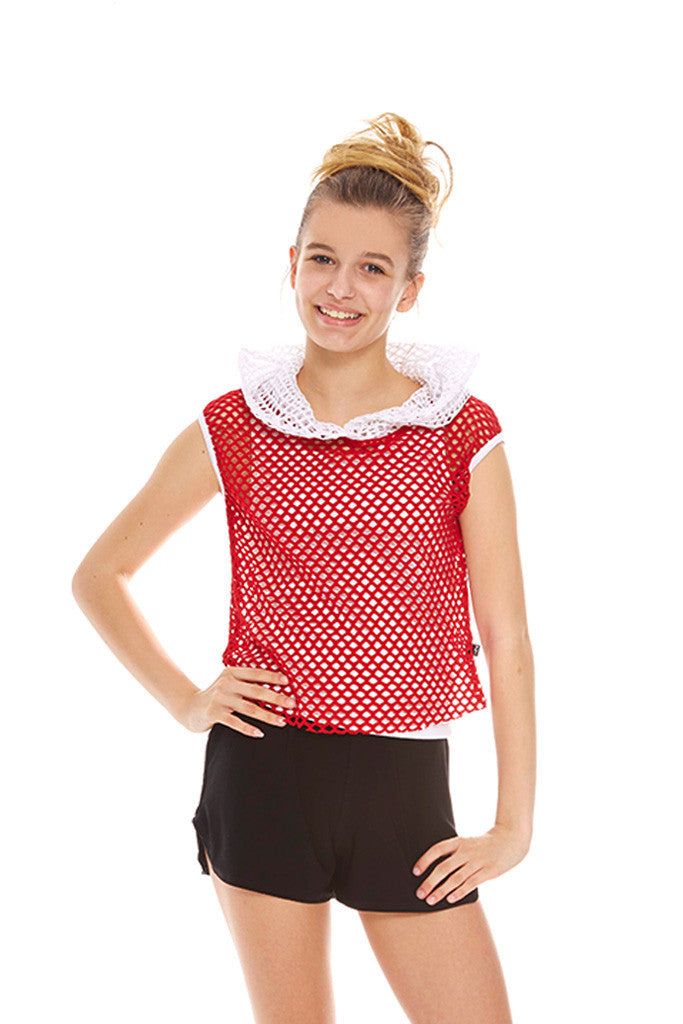 Girls Red Hooded Fishnet Top
