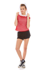 Girls Red Hooded Fishnet Top