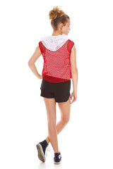 Girls Red Hooded Fishnet Top