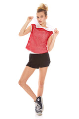 Girls Red Hooded Fishnet Top