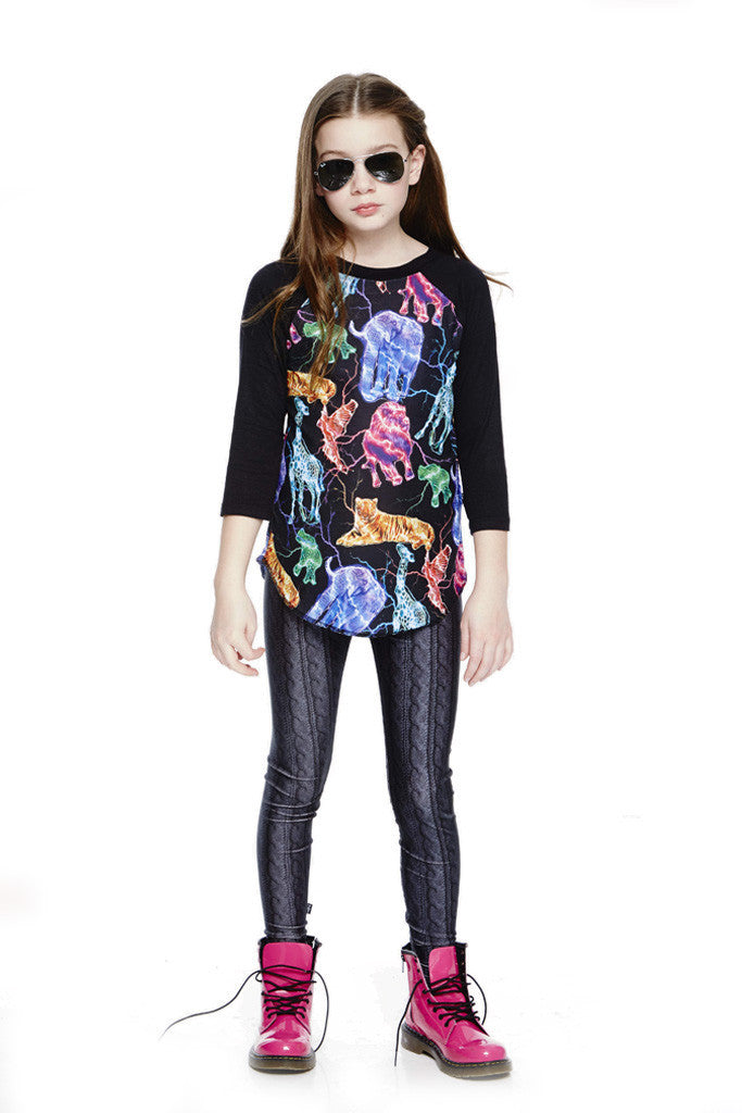 Girls Electric Animals 3/4 Sleeve Baseball T-Shirt