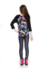 Girls Electric Animals 3/4 Sleeve Baseball T-Shirt