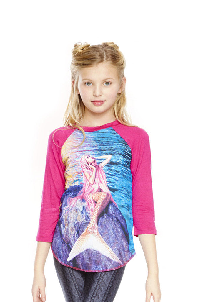 Girls Mermaid 3/4 Sleeve Baseball T-Shirt