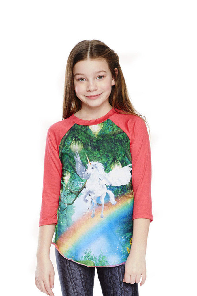 Girls Unicorn Pegasus 3/4 Sleeve Baseball T-Shirt