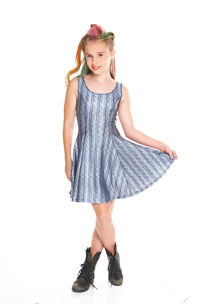 Girls Gray Cable Knit Skater Dress