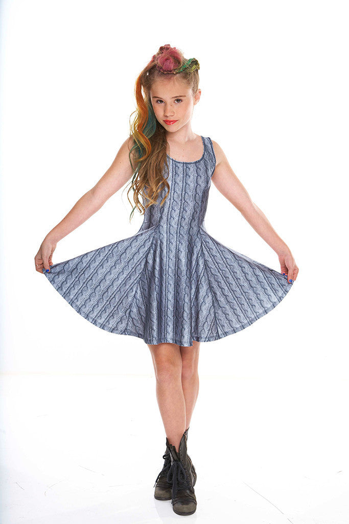Girls Gray Cable Knit Skater Dress