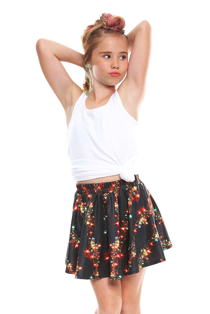 Girls Black Holiday Lights Skater Skirt