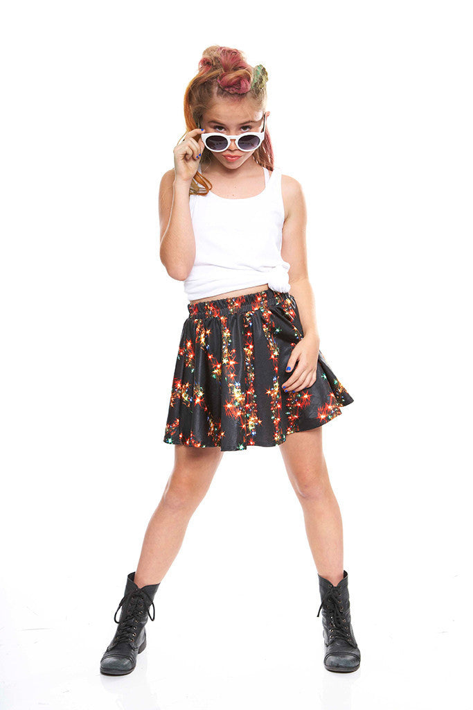 Girls Black Holiday Lights Skater Skirt