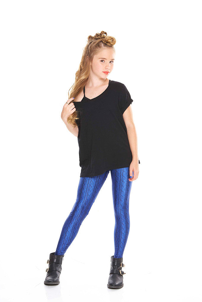 Girls Navy Cable Knit Leggings