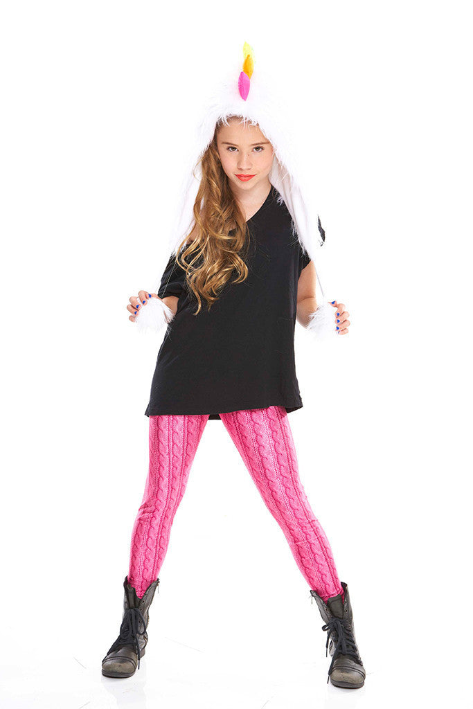 Girls Pink Cable Knit Leggings