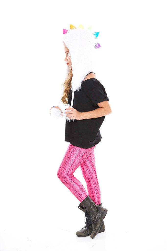 Girls Pink Cable Knit Leggings