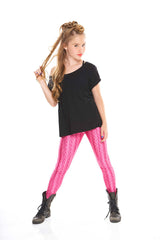Girls Pink Cable Knit Leggings