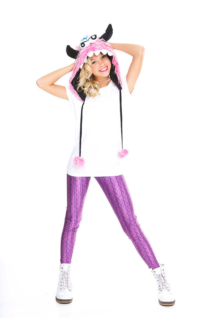 Girls Purple Cable Knit Leggings