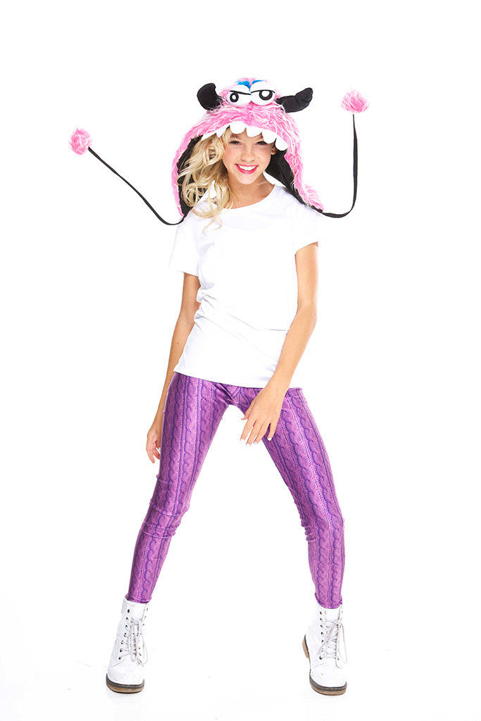 Girls Purple Cable Knit Leggings