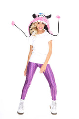 Girls Purple Cable Knit Leggings