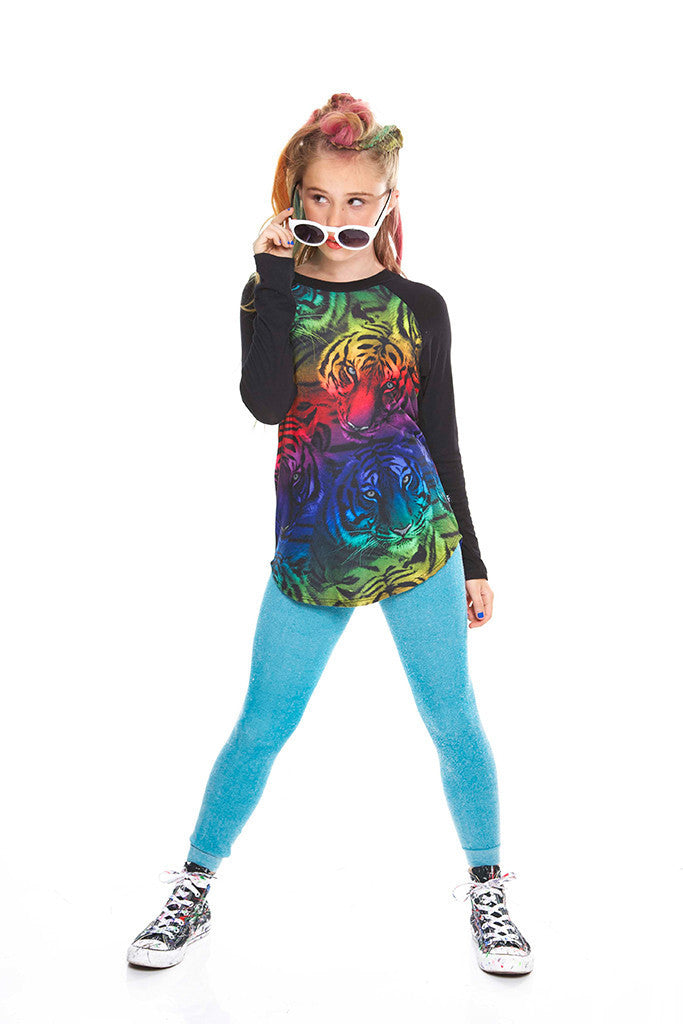 Girls Rainbow Tiger Baseball T-Shirt