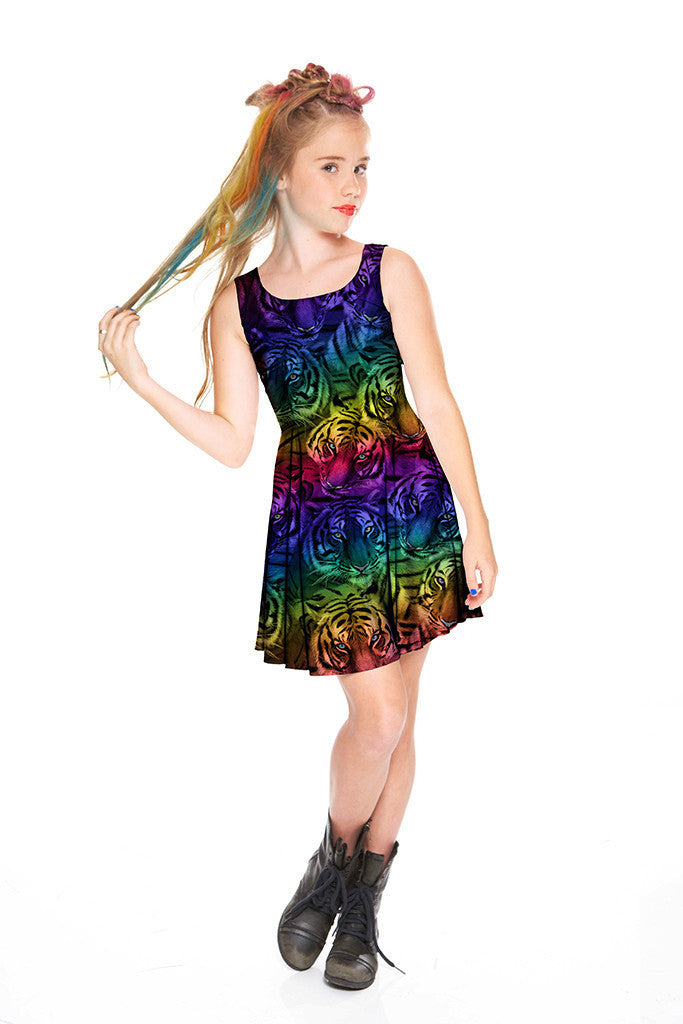 Girls Rainbow Tiger Skater Dress