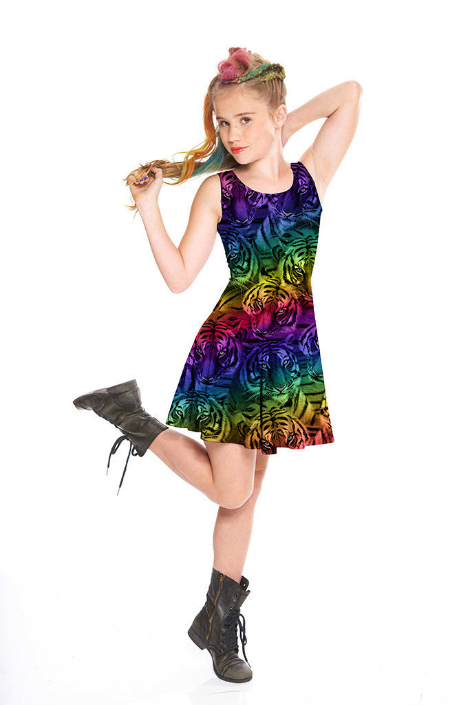 Girls Rainbow Tiger Skater Dress