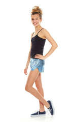Girls Denim Patchwork Gym Shorts