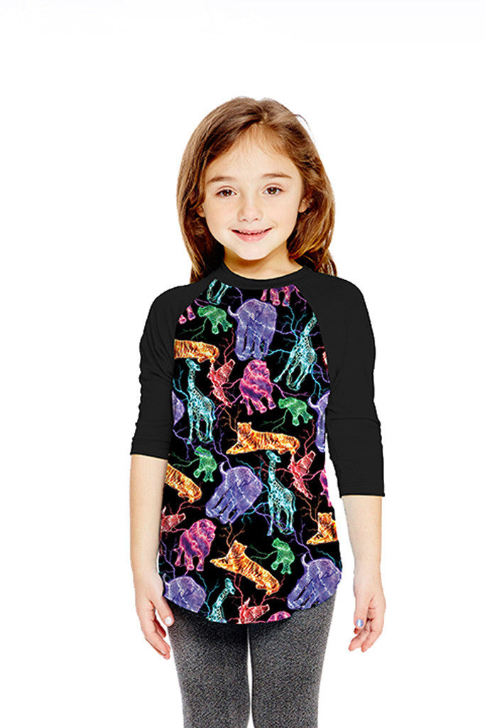 Kids Electric Animals 3/4 Sleeve Baseball T-Shirt
