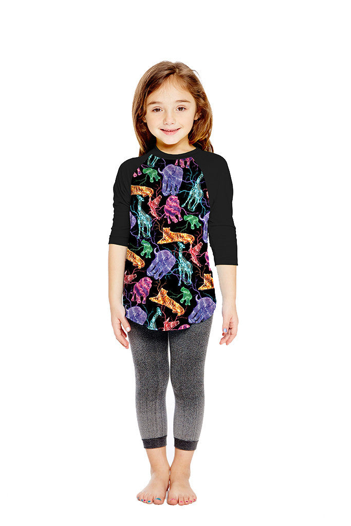 Kids Electric Animals 3/4 Sleeve Baseball T-Shirt
