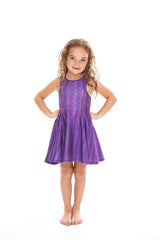 Kids Purple Cable Knit Skater Dress