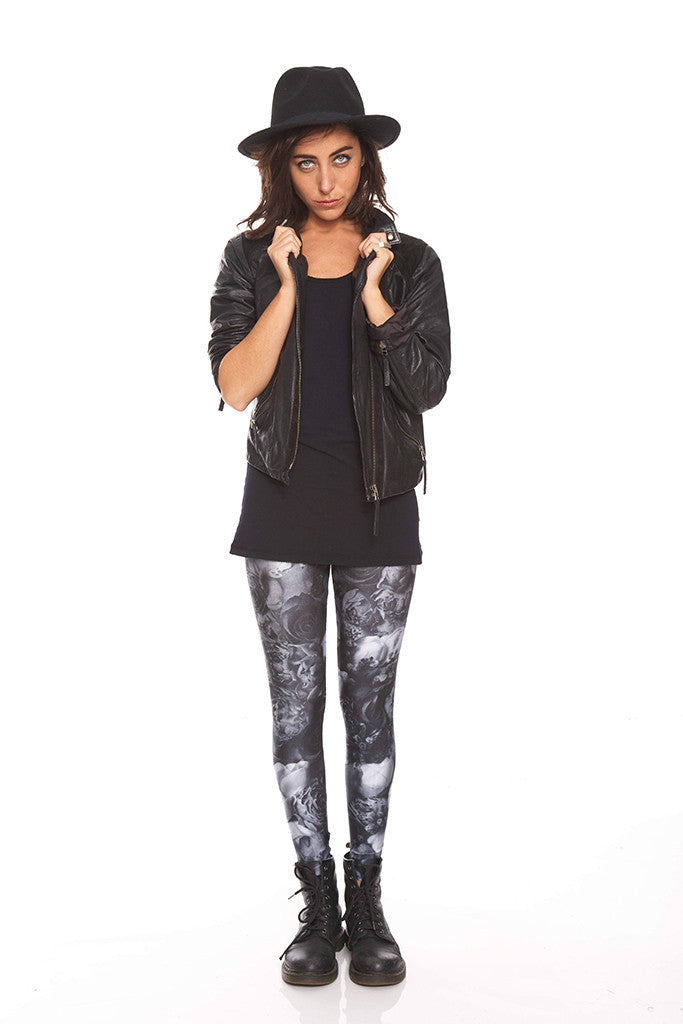 Womens Black Floral Leggings