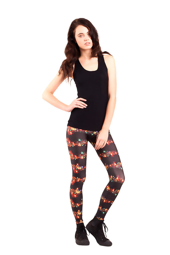 Womens Black Holiday Lights Leggings