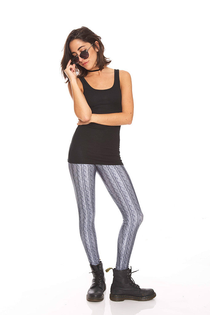 Womens Gray Cable Knit Leggings