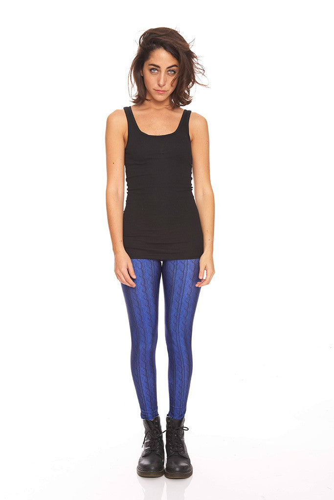 Womens Navy Cable Knit Leggings