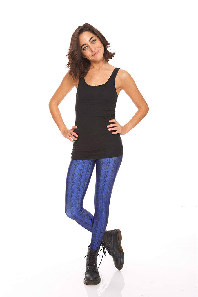 Womens Navy Cable Knit Leggings