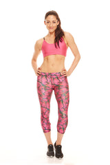 Womens Fuchsia Butterflies Performance Capri Leggings