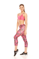 Womens Fuchsia Butterflies Performance Capri Leggings