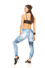 Womens Denim Patchwork Performance Leggings