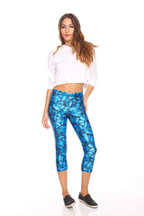 Womens Turquoise Butterflies Performance Capri Leggings