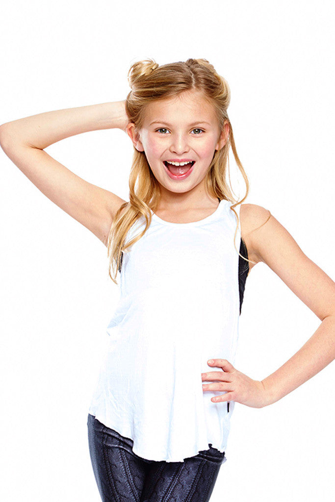 Girls White Racerback Tank