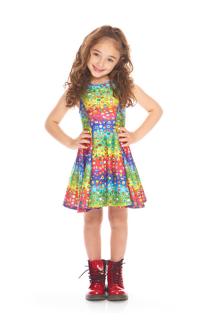Kids Emoji Rainbow Skater Dress