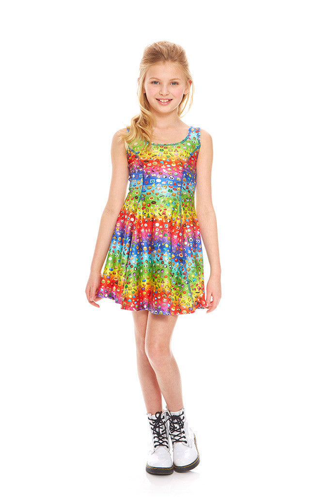 Girls Emoji Rainbow Skater Dress