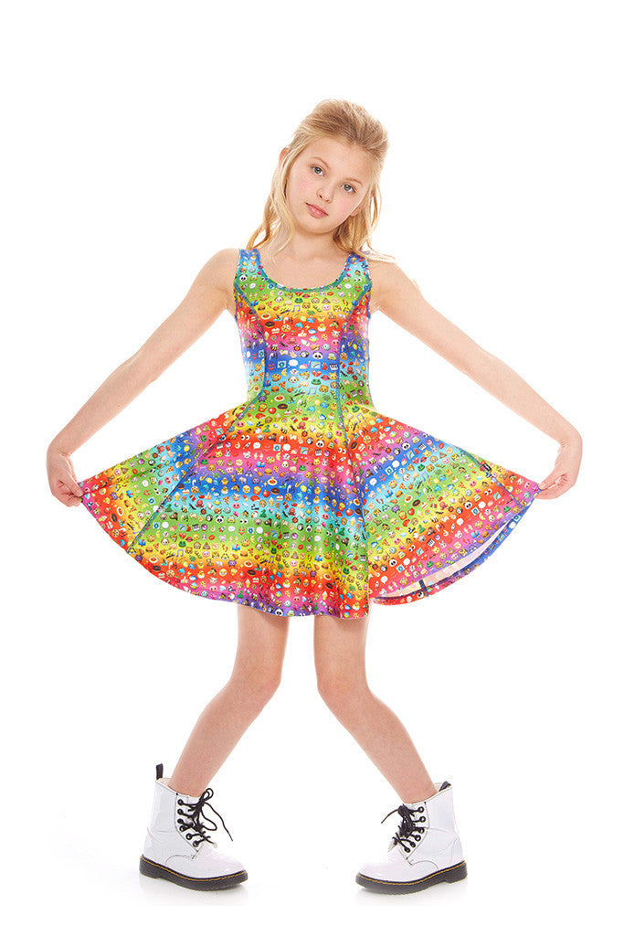 Girls Emoji Rainbow Skater Dress