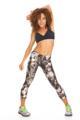 Womens Sepia Floral Performance Capri Leggings