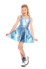 Girls Denim Patchwork Zip Skater Dress