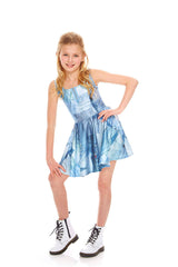 Girls Denim Patchwork Zip Skater Dress